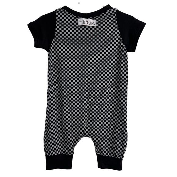 Trendy Bubs Black & Gray Checkered Shortall Romper Size 12-18 Months - Picture 2 of 4
